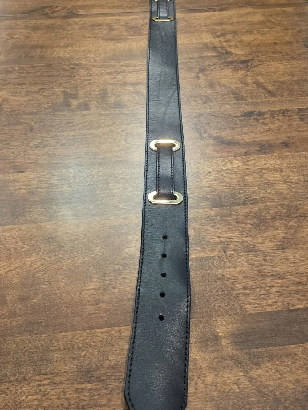 Vintage Linea Pelle Black Leather Belt Gold Hardware